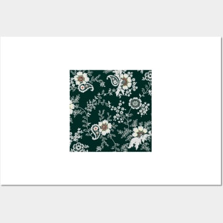 Chinese Ornamental Retro Abstract Floral Pattern Cream and White Flowers Posters and Art